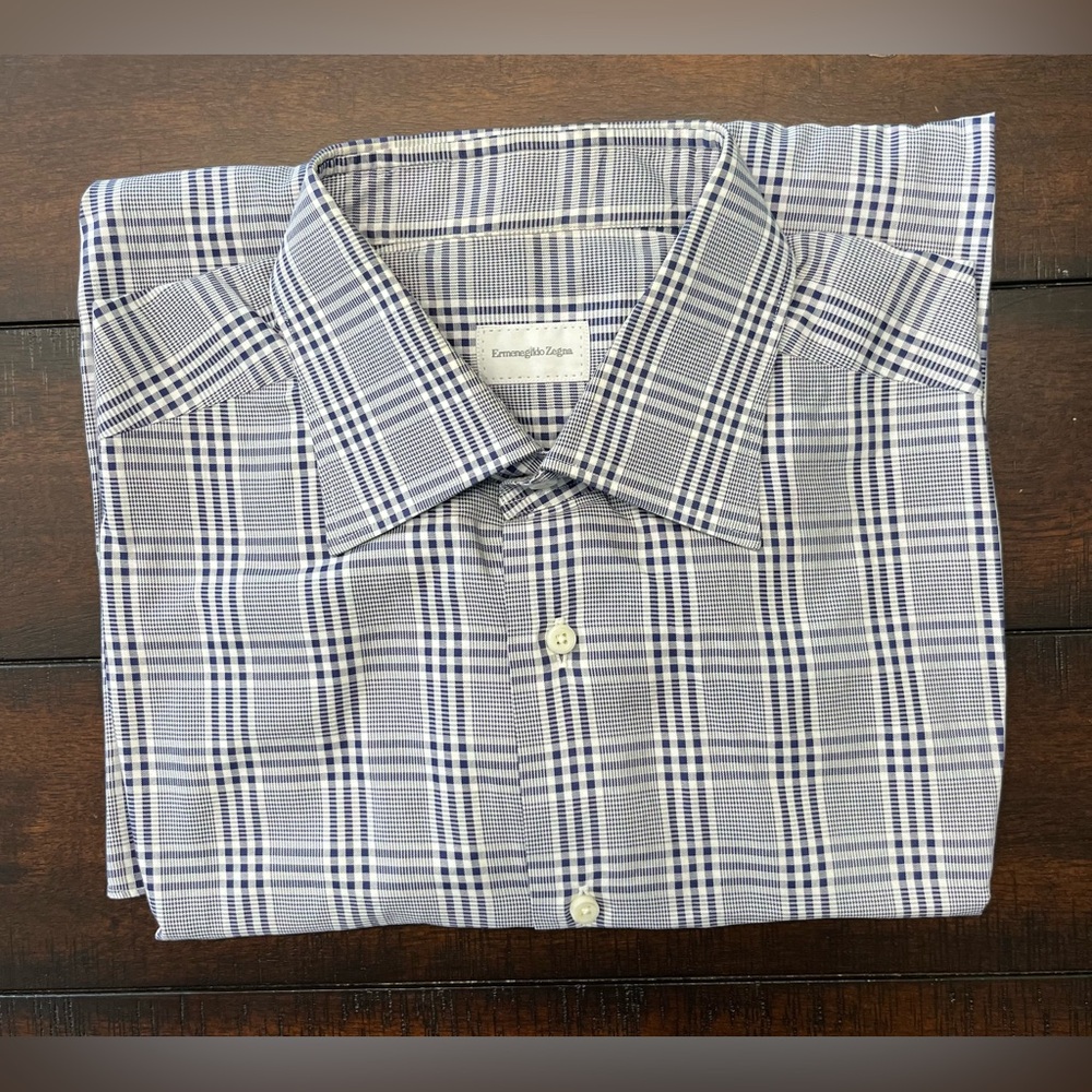 Ermenegildo Zegna Men's Navy Checkered Shirt